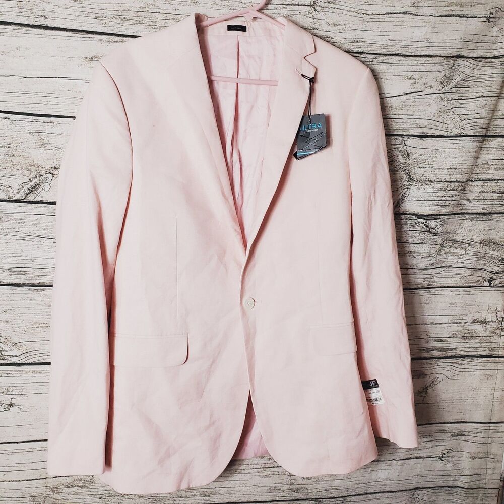 J Ferrar Blazer Men's 40L Slim Fit Neutral Pink Stretch One Button Coat Jacket